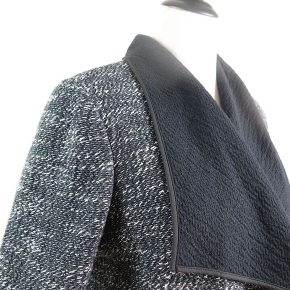 Ann Taylor Size L Boucle Tweed Draped Jacket Black White Marled - Picture 7 of 11